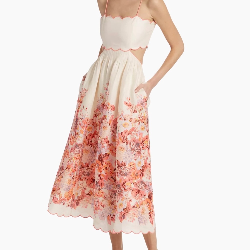 Zimmermann Devi Scalloped Cut-Out Midi-Dress